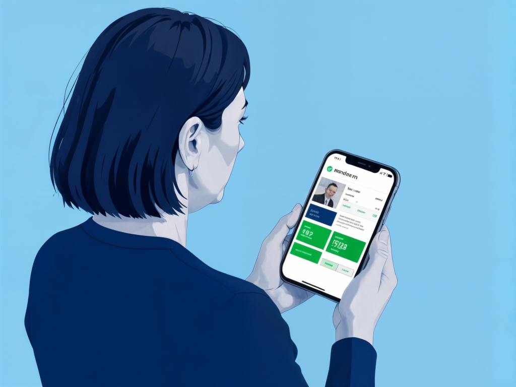 ältere Frau schaut auf ein Smartphone